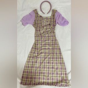 Puffy sleeve plaid dress